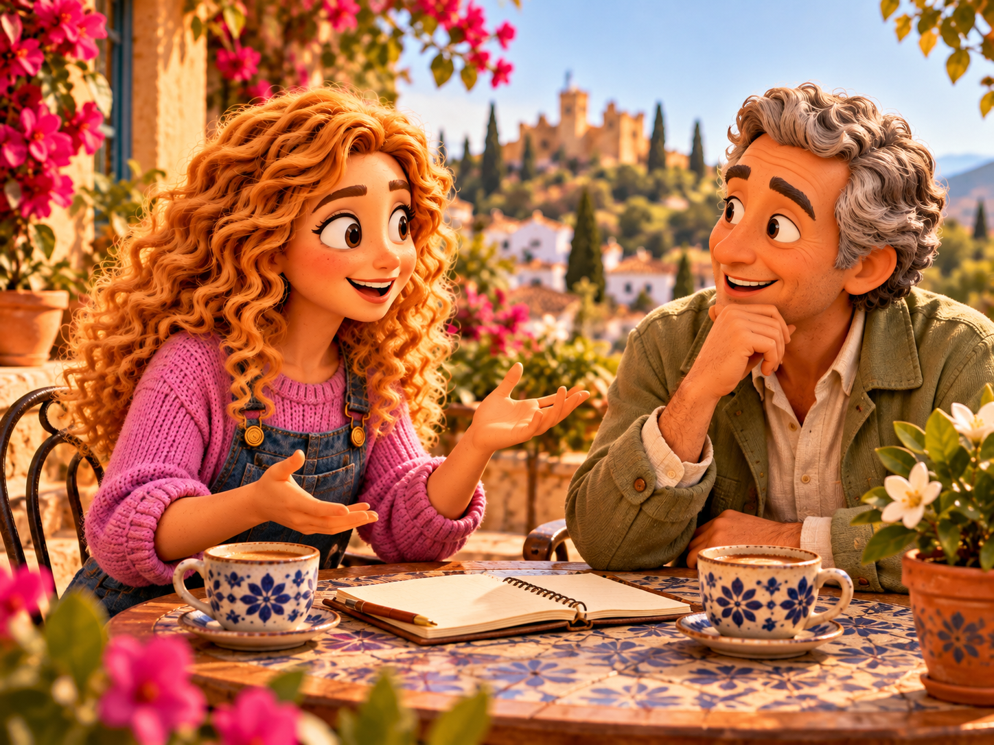 Marián chats with a visitor on a welcoming terrace.