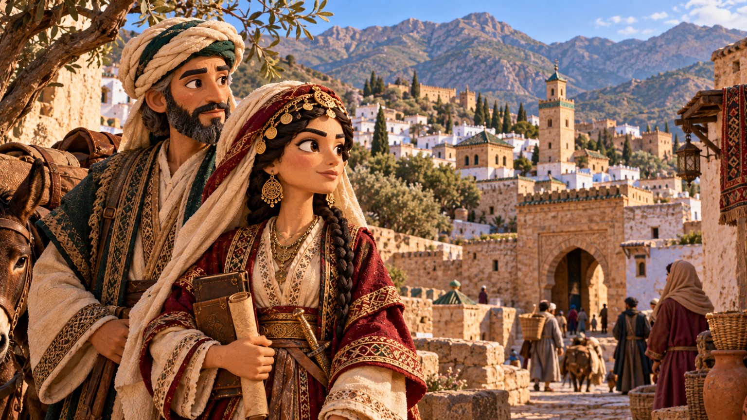Recreación artística: La joven Sayyida junto a su padre en las montañas del Rif.
