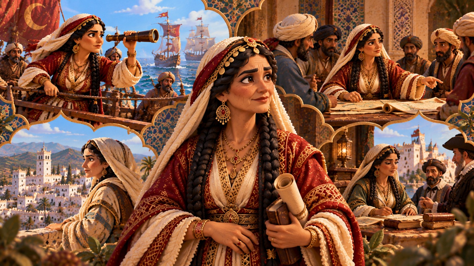 Recreación artística de Sayyida al-Hurra como gobernante, negociadora y corsaria.