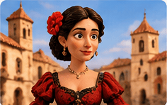 Figura histórica en una plaza española, en estética de plastilina stop motion semirrealista.